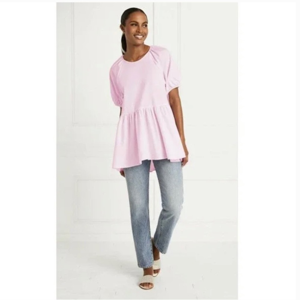 Hill House Puff Sleeve Blouse Top Size Medium NWT Ballerina Pink High Low Hem